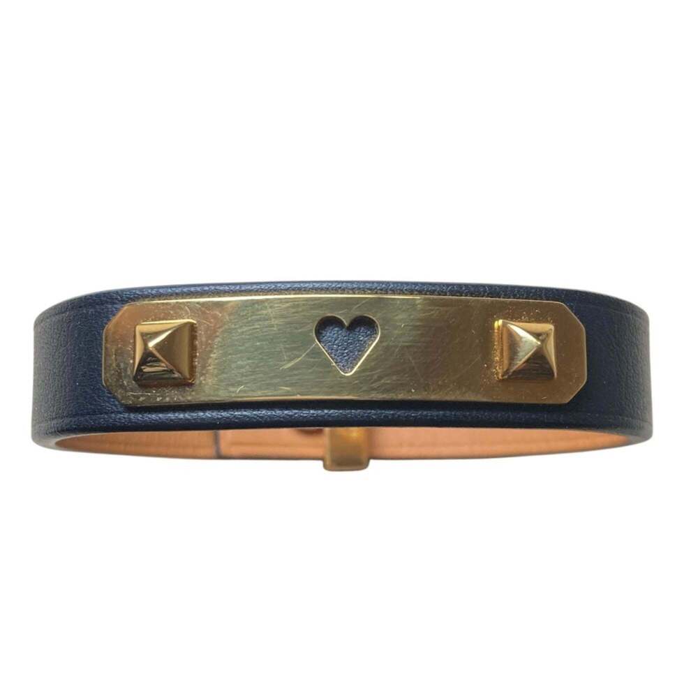 HERMES Hermes As de Coeur Heart Motif GP Leather Bracelet T2 Navy Gold Color ... - Picture 4 of 14